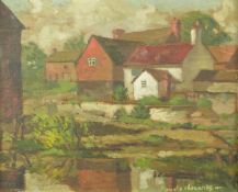 Donald H Edwards (British, 20thC) oil on canvas 'Mogg's Farm, Minsterworth, Gloucestershire',