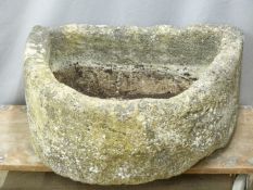 Large 18th/19thC D end stone trough, W82 x D64 x H38cm