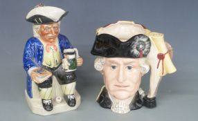 Kevin Francis Toby jug and Royal Doulton George III and George Washington jugs, tallest 24cm