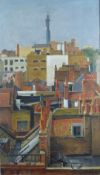 Kenneth Langstaff oil on board 'Soho Rooftops', signed and dated 1964 lower left, 76 x 43cm. 1964