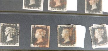 A selection of 1840 plated 1d black stamps including 4 margin examples (13)