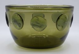 Severin Broby for Hadeland of Norway glass bowl with applied decoration 24cm in diameter, 14cm tall.