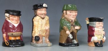 Four Royal Doulton Toby jugs, The Huntsman, Jolly Toby, Sir Francis Drake and Sherlock Holmes