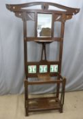 Art Nouveau tile inset hall stand, W122 x D29 x H194cm