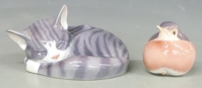 Copenhagen cat and bird figures, H8cm