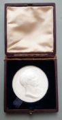 Victorian cased commemorative frosted silver medal / medallion under glass for Friedrich Wilhelm