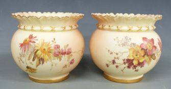 Pair of Royal Worcester blush ivory vases, H8.5cm