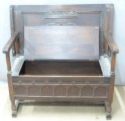 Oak monk's bench, with fold over top, L92cm