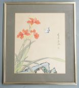 Two Japanese watercolours of flowers, largest 66 x 32cm