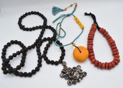 A faux amber necklace, Tibetan faux coral glass necklace, eighteen Tibetan glass beads, Chinese