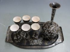 Persian enamelled wine set on tray, H20.5cm