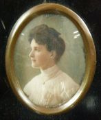 Two watercolour portrait miniatures including an Edwardian lady, 5.5 x 4cm, the other initialled BB