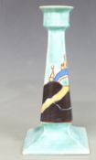 Clarice Cliff for Newport Pottery Inspiration Bizarre candlestick decorated in the Caprice