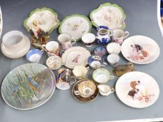 A collection of ceramics including hand-decorated plaques signed J E Dean, probably Minton /