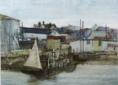 Frederick Donald Blake (Scottish RI 1908-1997) watercolour, sailing boat in harbour, signed lower