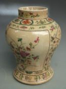 A 19th/20thC Chinese baluster crackle glazed vase with enamelled floral decoration, H33cm,