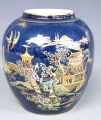 Carltonware vase, pair of Delft vases and Victorian opalescent glass biscuit barrel with jewelled