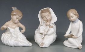 Six Nao figures including fisherman, tallest 28cm