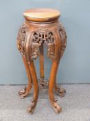 Chinese padauk wood carved jardinere stand, D41 x H84cm