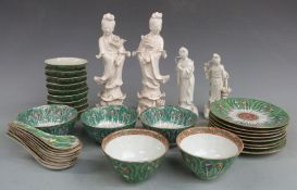 Four Chinese blanc de chine figures of Guanyin, tallest 25cm, and a quantity of early 20thC