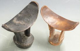 Two 19thC East African tribal pillows / head rests, tallest 17cm