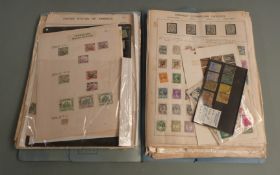 A quantity of USA, France and Malay States stamps on loose album pages