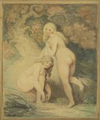 Thomas Rowlandson (1756-1827) watercolour two nude ladies beside a waterfall, signed lower left,