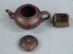 Chinese Yixing teapot and a small brass censer