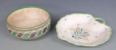 Charlotte Rhead for Crown Ducal and Bursley Ware pedestal bowl and jewelled dish, largest H9 x