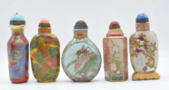 Five Chinese scent bottles, three marked to base, tallest 8.5cm