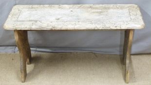 Carved bench/side table, possibly retailed by Liberty, L90 x W35 x H45cm