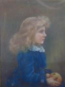 19th/20thC pastel of a blonde girl holding an apple, 60 x 45cm, in gilt frame
