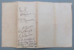 A set of Beatles autographs comprising Paul McCartney, George Harrison, Ringo Starr and John Lennon,