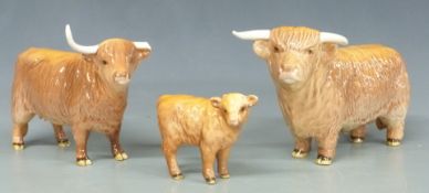 Beswick Highland cattle group of bull, cow and calf, tallest 13cm