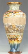 Royal Doulton Hannah Barlow exhibition quality pedestal vase, scraffito decorated with cattle and