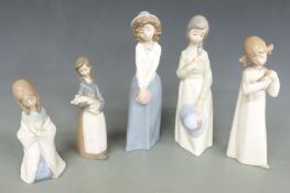 Five Nao figures, Mason's clock, Aynsley cabinet cup and saucer etc, tallest 24cm