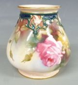 Royal Worcester lobed pedestal vase decorated with roses, H9.5cm