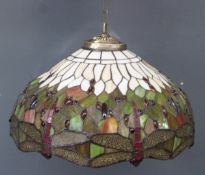 A large glass Tiffany style centre light shade, 50cm in diameter, unused in original box.