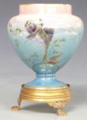 Walter Slater for Shelley signed pedestal lustre vase decorated with two fish on mottled pink,
