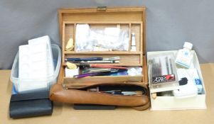 Artist's materials including Winsor and Newton artist's box, brushes and accessories