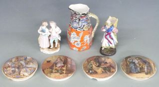 Four Prattware pot lids including The Seven Ages of Man, The Times and Uncle Toby, Mason's