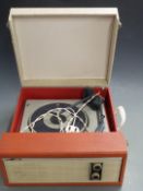 Fidelity HF35 portable record player, in red and grey Rexine finish, W38 x D41 x H22cm