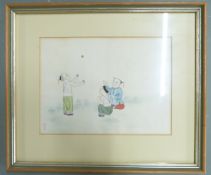 Pair of 19th/20thC Chinese watercolours on paper of children playing, 19 x 25.5cm