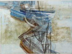 Frederick Donald Blake (Scottish RI 1908-1997) abstract watercolour of sailing boats, signed lower