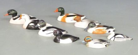 Nine Peter Scott for Beswick decoy ducks including Goosander, Shelduck and Goldeneye, longest 11.5cm