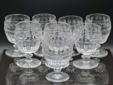 Victorian set of six cut glass rummers with stepped stems and fan cut feet, 13.5cm tall together