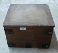 Small metal bound travelling trunk, W35 x D32 x H24cm