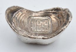 Chinese silver trade token, 3 x 1.5 x 1.8cm  COLLECTING + KETTLE NEXT WEEK
