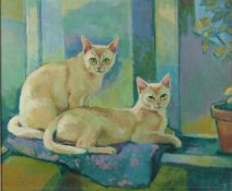 Granville Cedric Rogers (British/American, 1915-2005, RA) oil on canvas of two Oriental cats