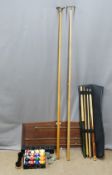 Snooker items including scoreboard, balls, hallmarked silver chalk holder etc